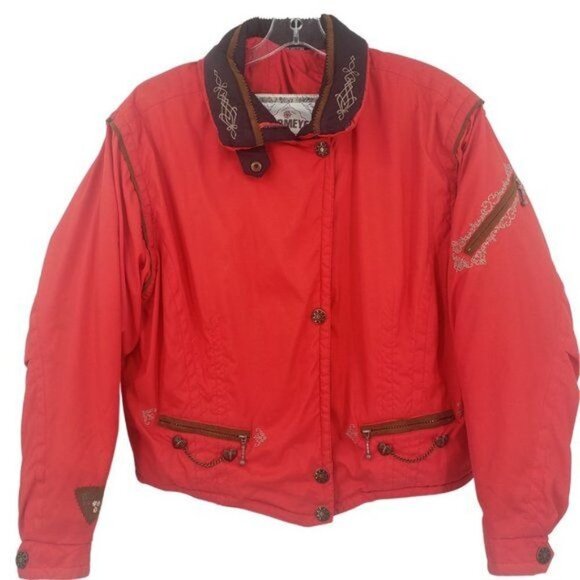 OBERMEYER Wellington Vintage Ladies Short Red Ski Jacket Embroidered Size 12